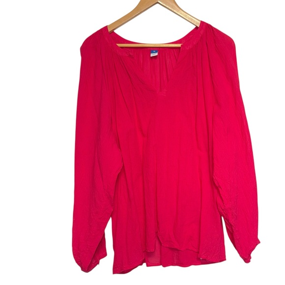 Old Navy Split-Neck Crinkle Gauze Top Bright Pink XL - Picture 2 of 8